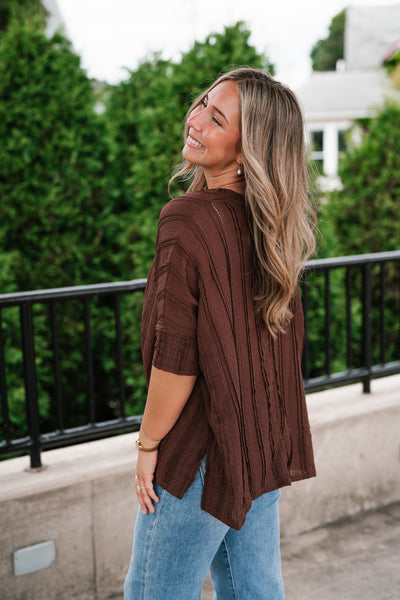 Willows Textured Relaxed Top - Chocolate