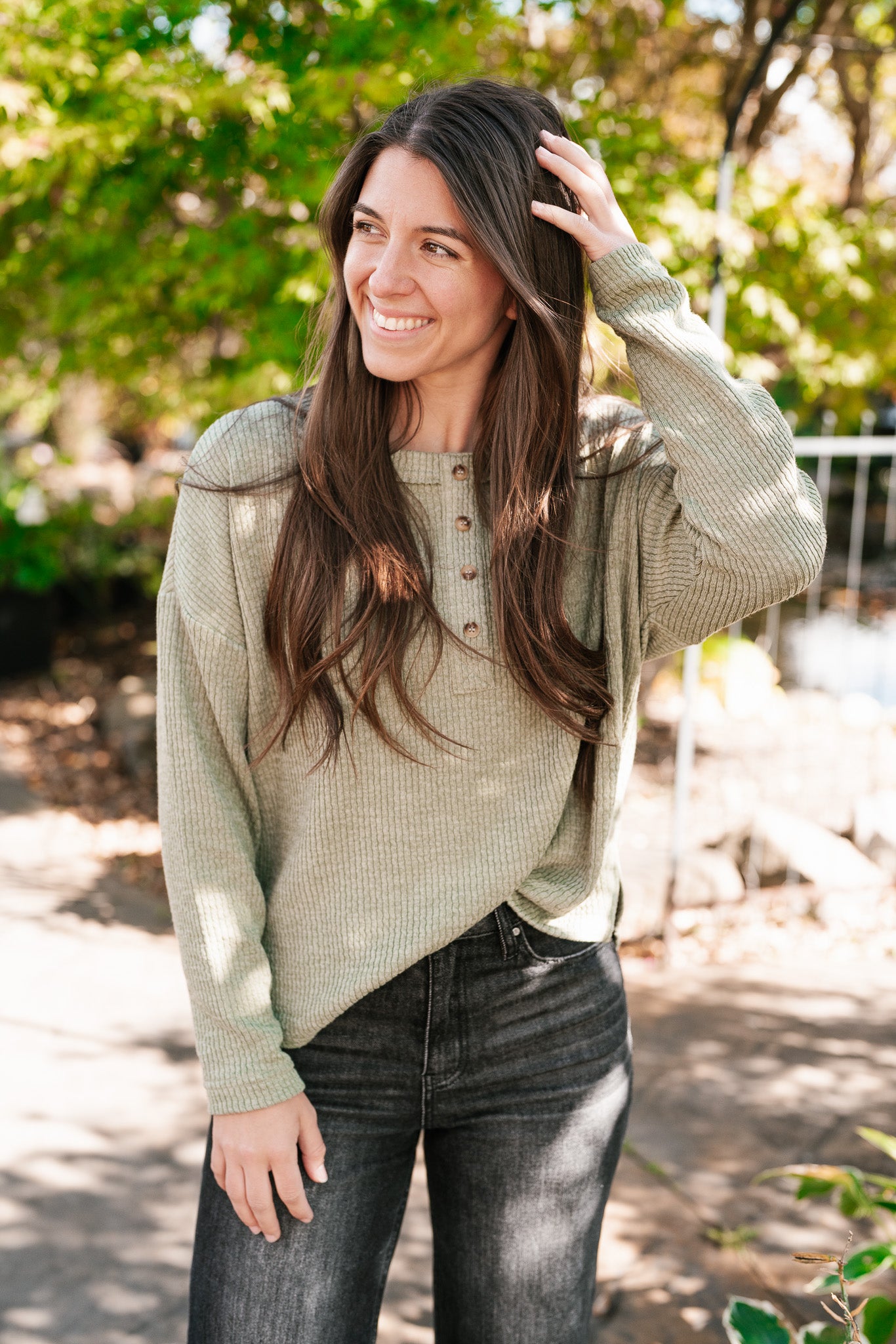 Everyday Comfy Ribbed Long Sleeve Top - Olive