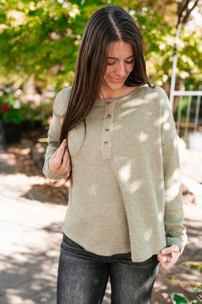 Everyday Comfy Ribbed Long Sleeve Top - Olive