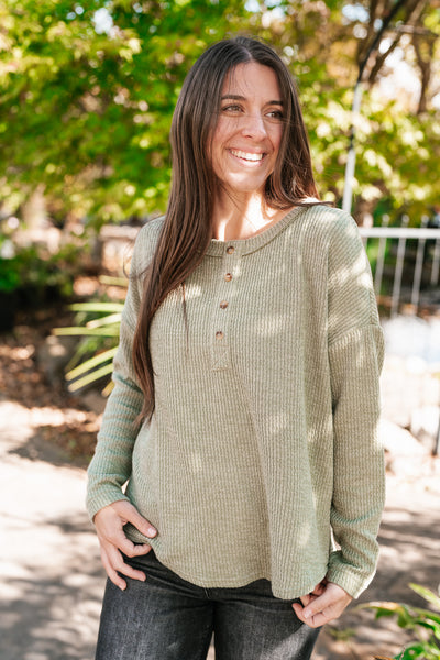 Everyday Comfy Ribbed Long Sleeve Top - Olive