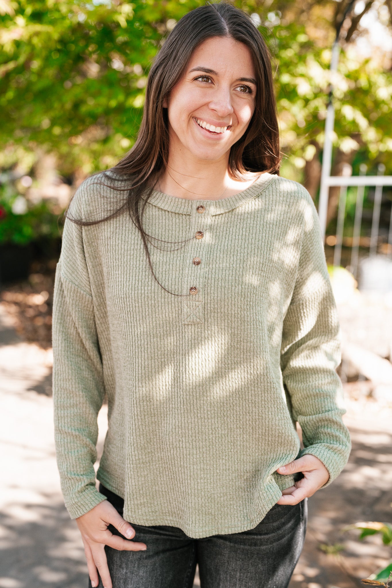 Everyday Comfy Ribbed Long Sleeve Top - Olive