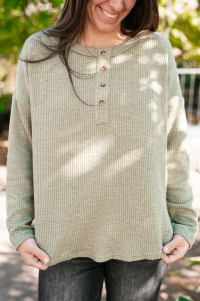 Everyday Comfy Ribbed Long Sleeve Top - Olive