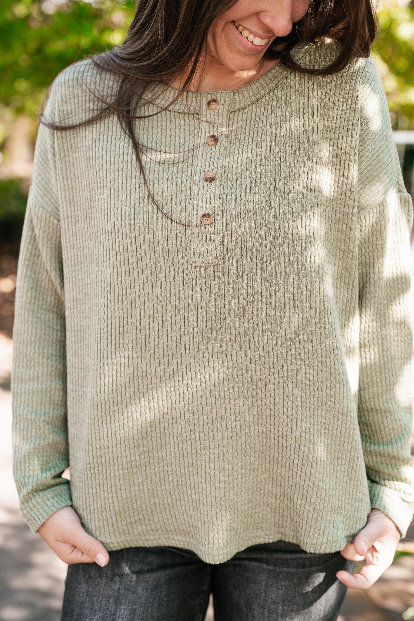 Everyday Comfy Ribbed Long Sleeve Top - Olive