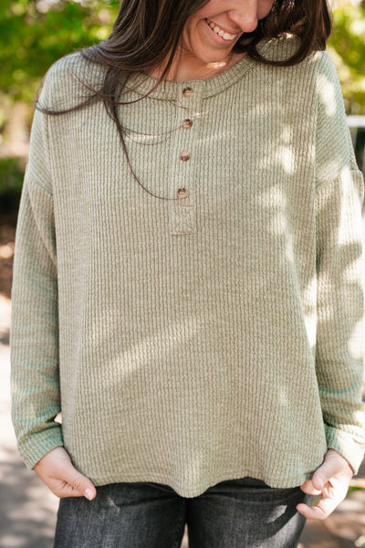 Everyday Comfy Ribbed Long Sleeve Top - Olive