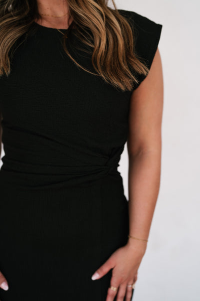Uptown Girl Twist Waist Side Slit Midi Dress
