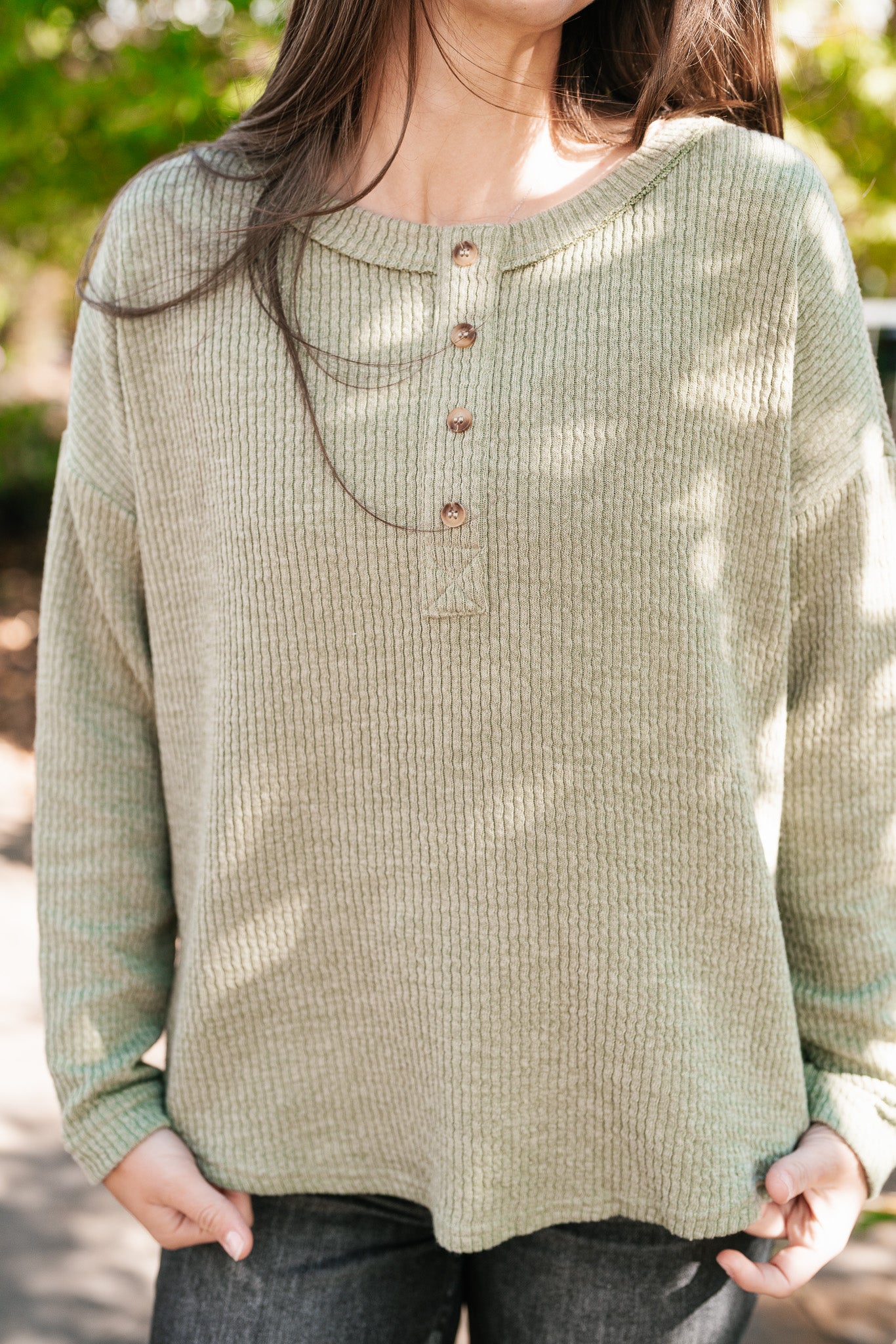 Everyday Comfy Ribbed Long Sleeve Top - Olive