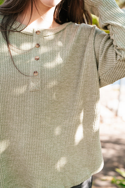 Everyday Comfy Ribbed Long Sleeve Top - Olive