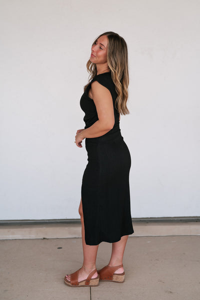 Uptown Girl Twist Waist Side Slit Midi Dress