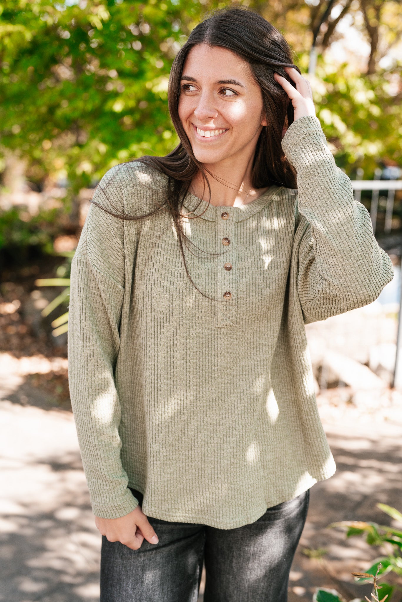 Everyday Comfy Ribbed Long Sleeve Top - Olive