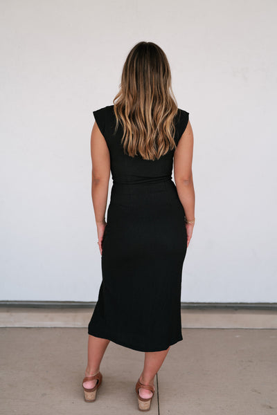 Uptown Girl Twist Waist Side Slit Midi Dress