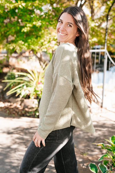 Everyday Comfy Ribbed Long Sleeve Top - Olive