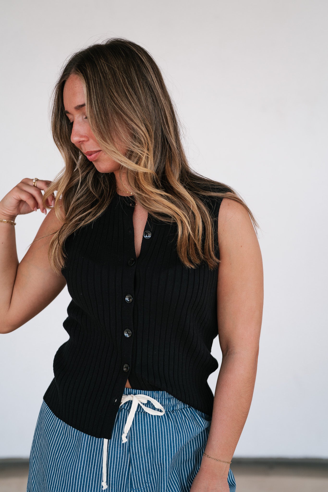 Ever Yours Ribbed Button Top - Black
