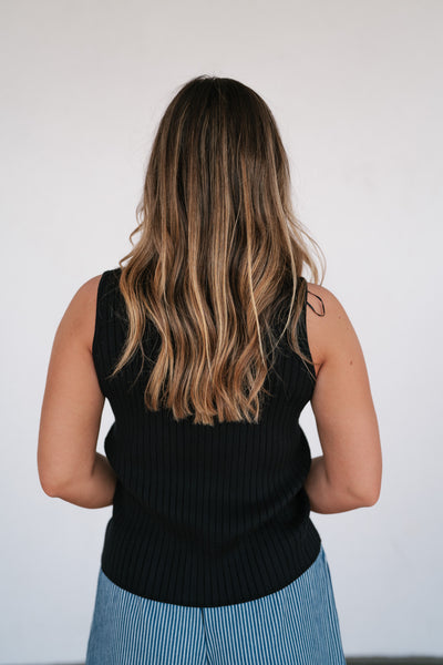 Ever Yours Ribbed Button Top - Black