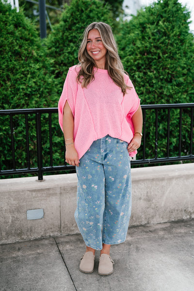 Wander Free Drop Shoulder Relaxed Pullover Sweater - Pink