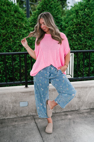 Wander Free Drop Shoulder Relaxed Pullover Sweater - Pink