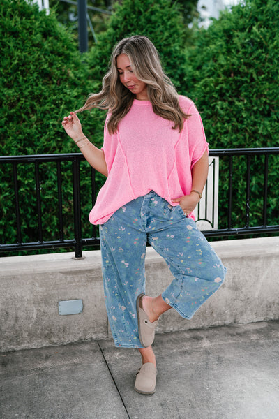 Wander Free Drop Shoulder Relaxed Pullover Sweater - Pink