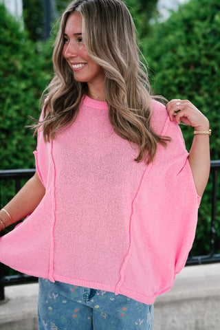 Wander Free Drop Shoulder Relaxed Pullover Sweater - Pink
