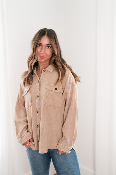 With Love Waffle Knit Button Up - Taupe