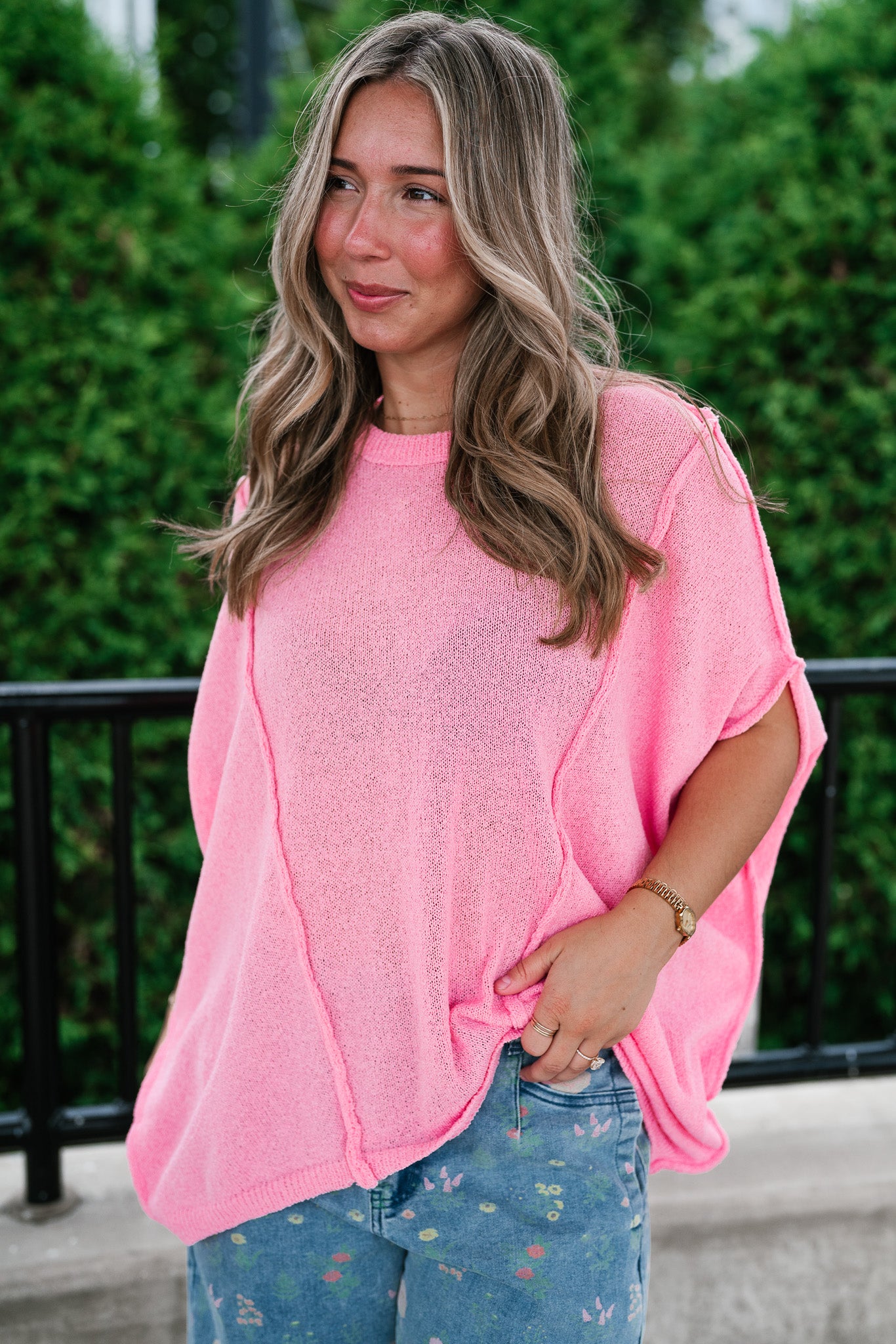 Wander Free Drop Shoulder Relaxed Pullover Sweater - Pink