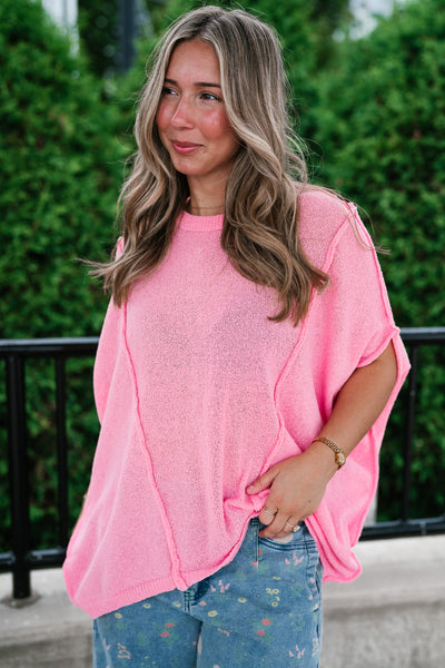 Wander Free Drop Shoulder Relaxed Pullover Sweater - Pink