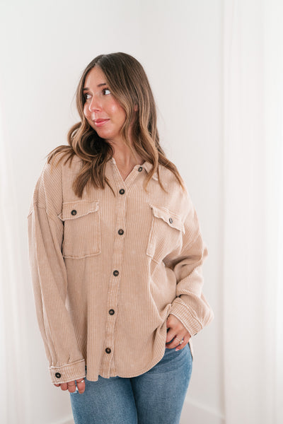 With Love Waffle Knit Button Up - Taupe