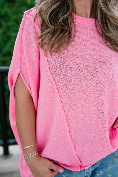 Wander Free Drop Shoulder Relaxed Pullover Sweater - Pink