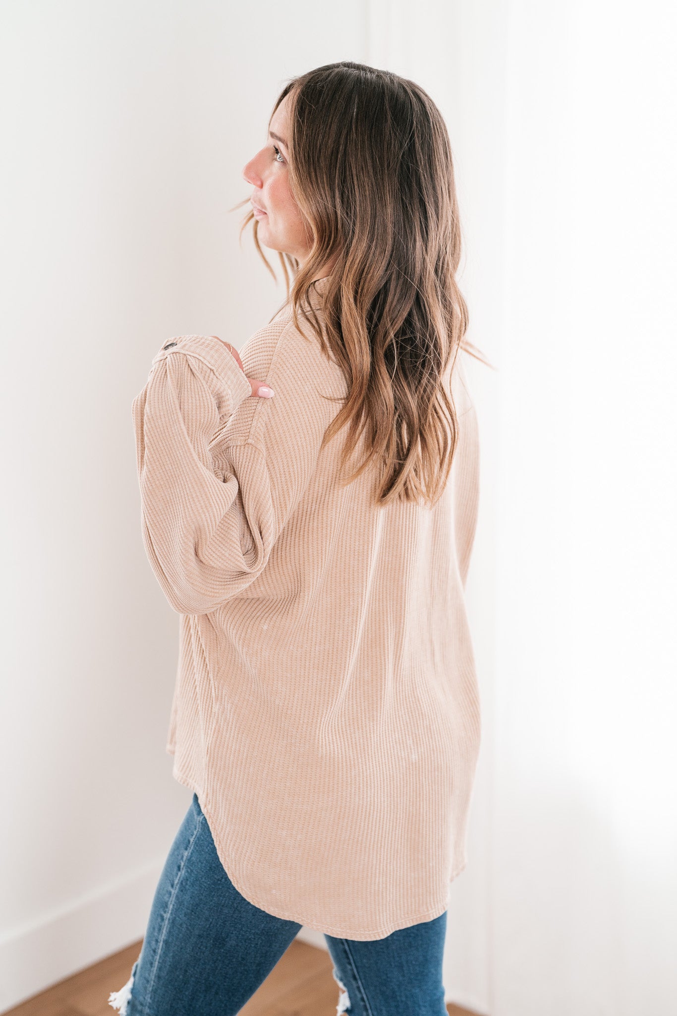 With Love Waffle Knit Button Up - Taupe