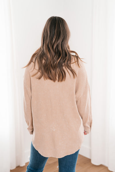 With Love Waffle Knit Button Up - Taupe