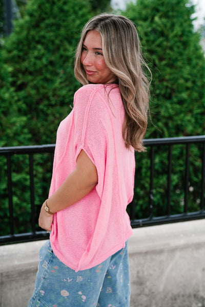 Wander Free Drop Shoulder Relaxed Pullover Sweater - Pink