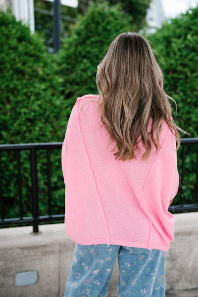 Wander Free Drop Shoulder Relaxed Pullover Sweater - Pink