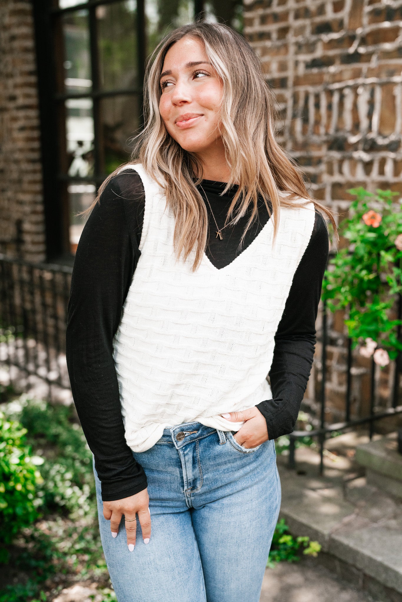 Summertime Cream Textured Sweater Tank