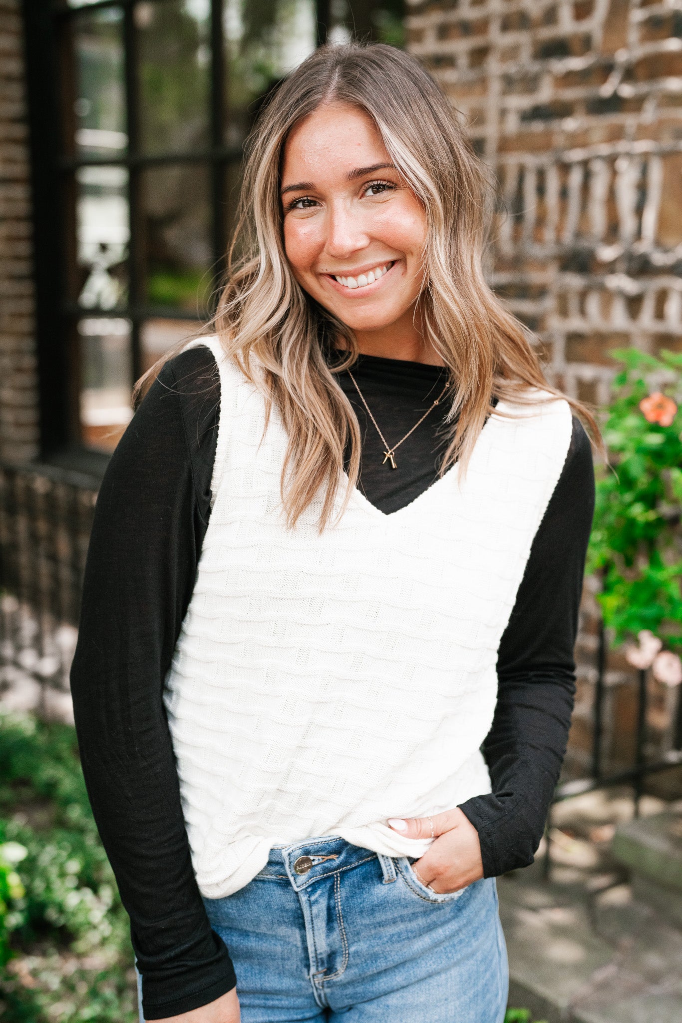 Summertime Cream Textured Sweater Tank