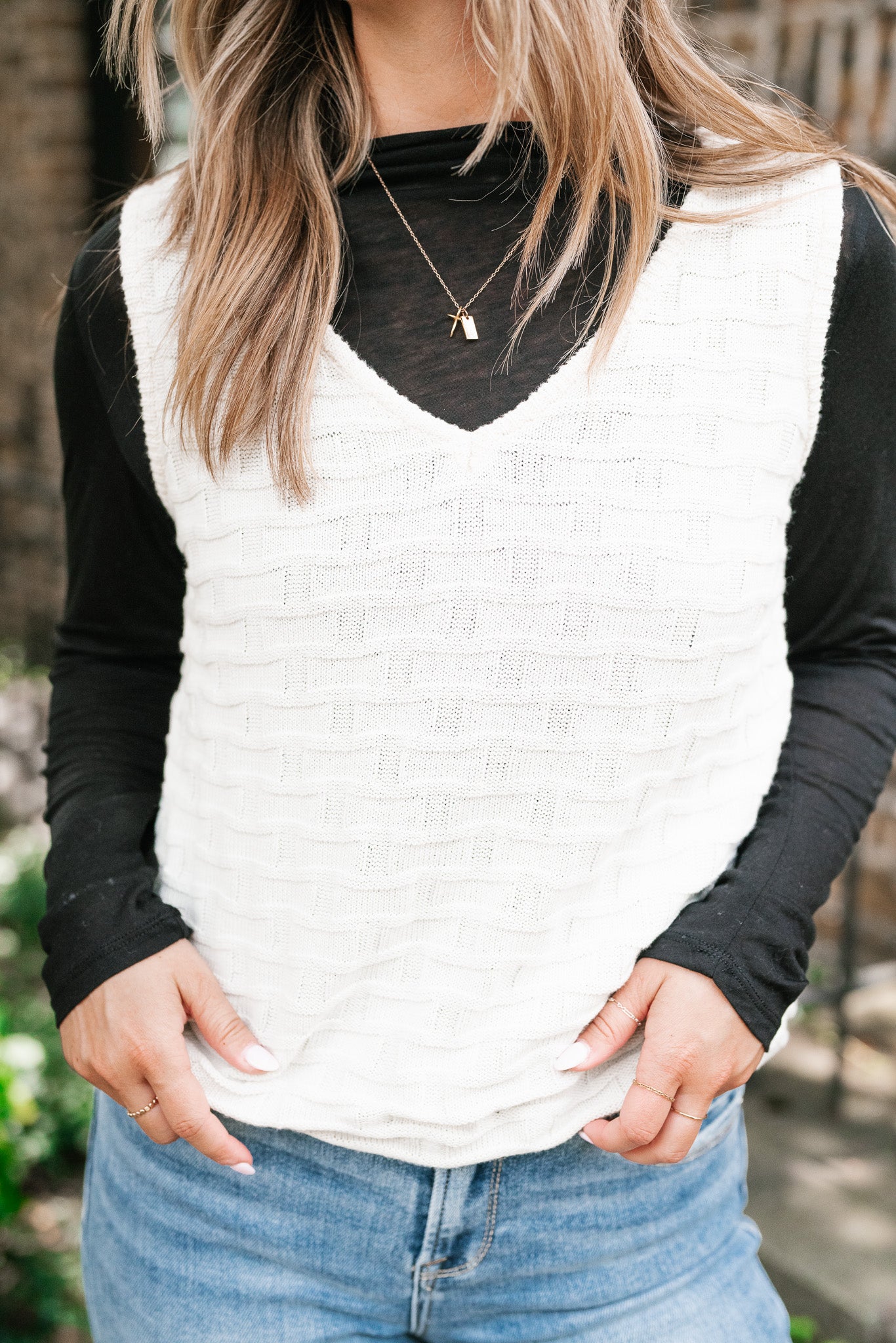 Summertime Cream Textured Sweater Tank