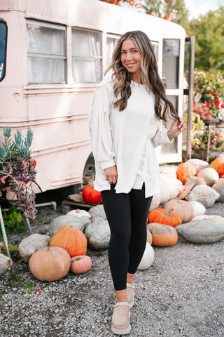 Northern Ribbed Oversized Long Sleeve Top - Off White