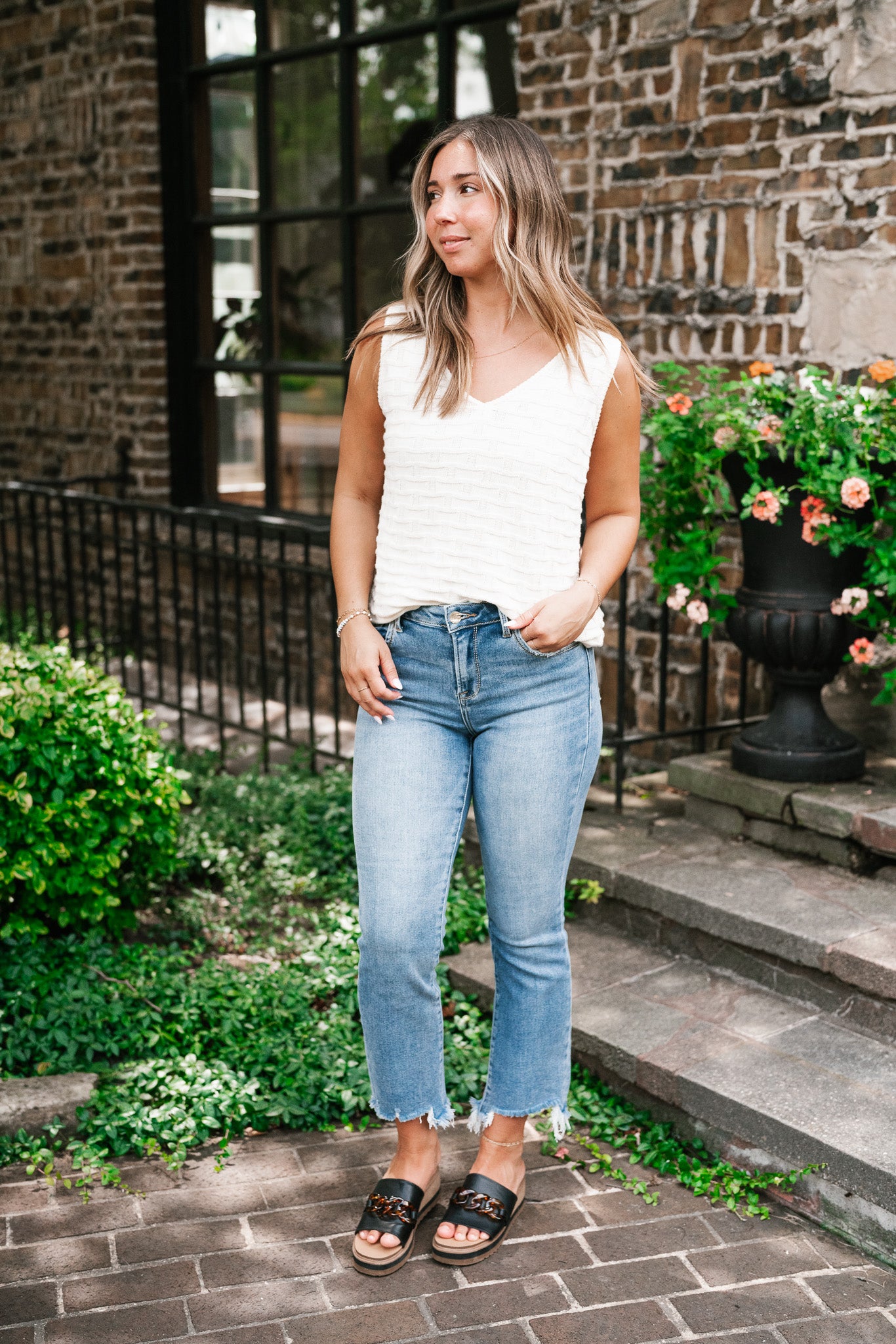 Summertime Cream Textured Sweater Tank