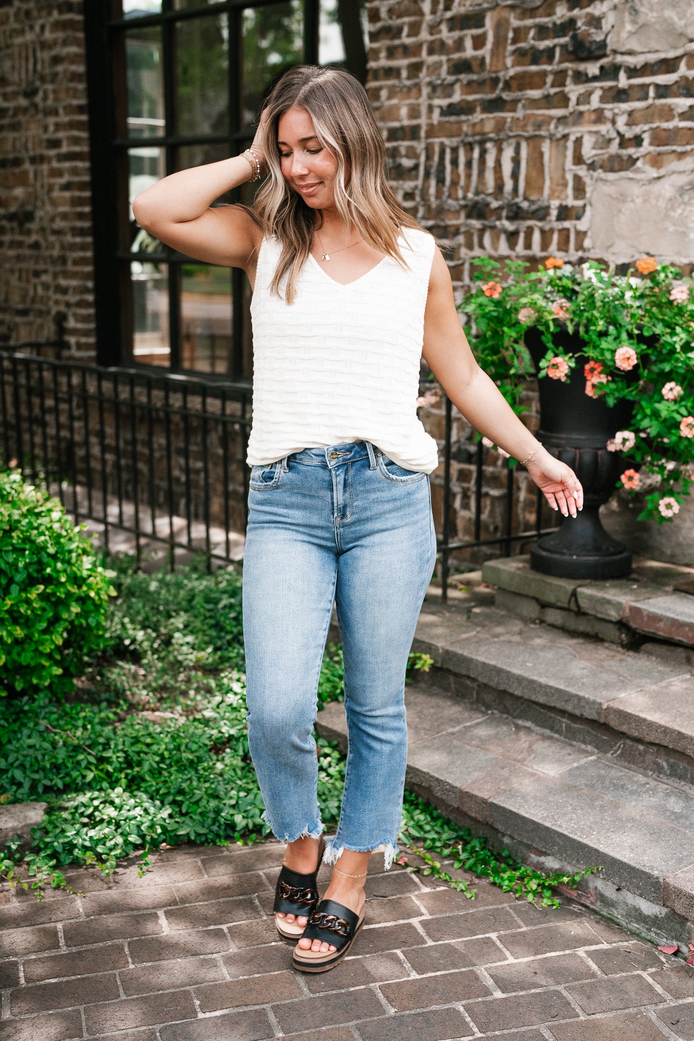 Summertime Cream Textured Sweater Tank