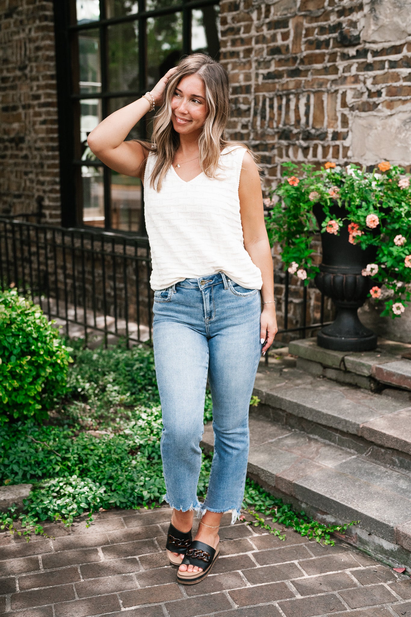 Summertime Cream Textured Sweater Tank