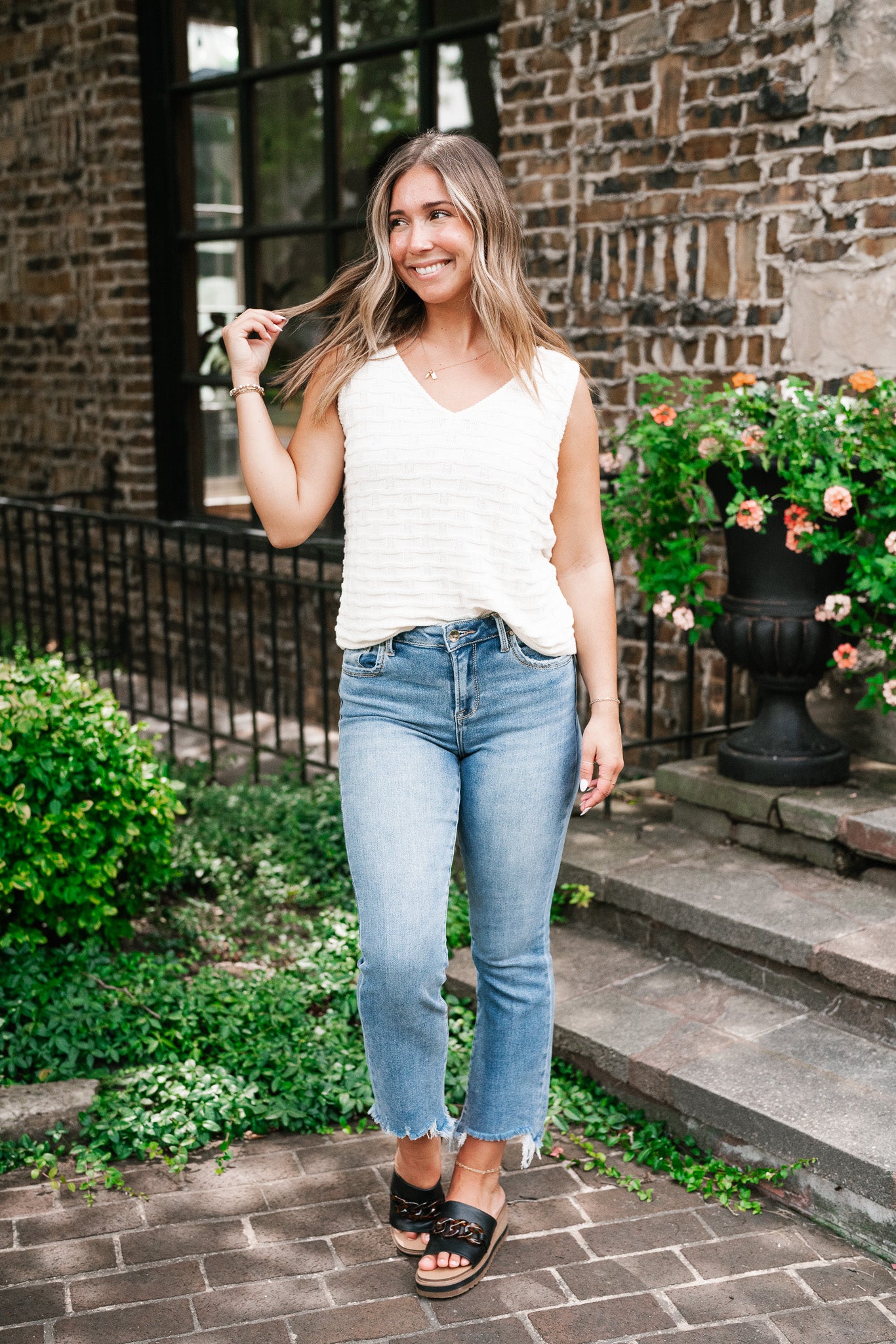 Summertime Cream Textured Sweater Tank