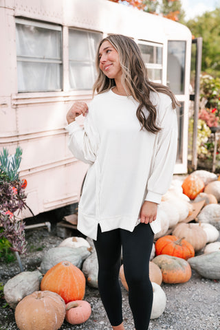 Northern Ribbed Oversized Long Sleeve Top - Off White