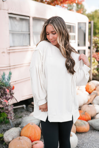 Northern Ribbed Oversized Long Sleeve Top - Off White