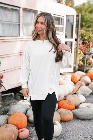 Northern Ribbed Oversized Long Sleeve Top - Off White
