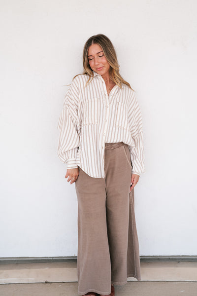 Coastline Oversized Striped Button Up