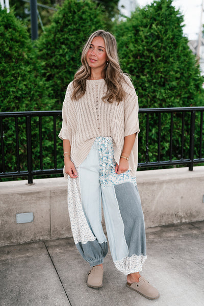 Indie Girl Short Sleeve Knit Mineral Wash Top - Oatmeal