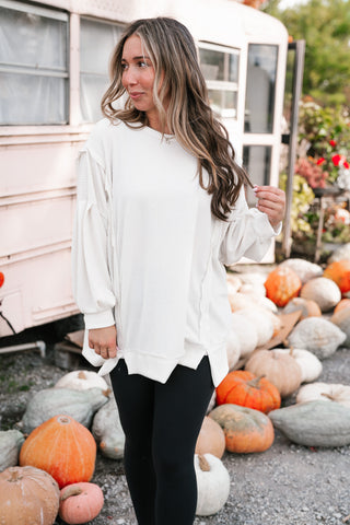 Northern Ribbed Oversized Long Sleeve Top - Off White
