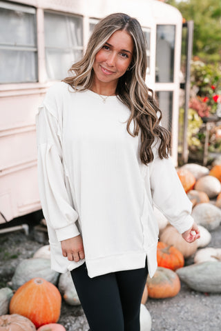 Northern Ribbed Oversized Long Sleeve Top - Off White
