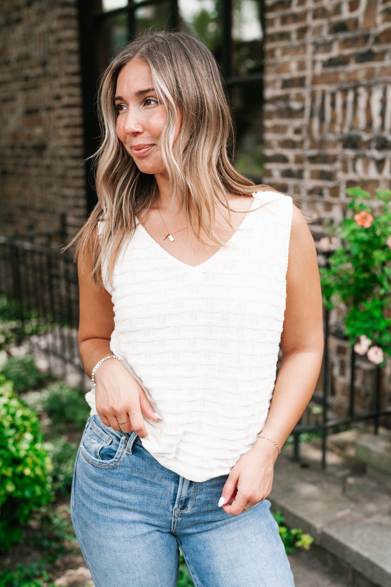 Summertime Cream Textured Sweater Tank