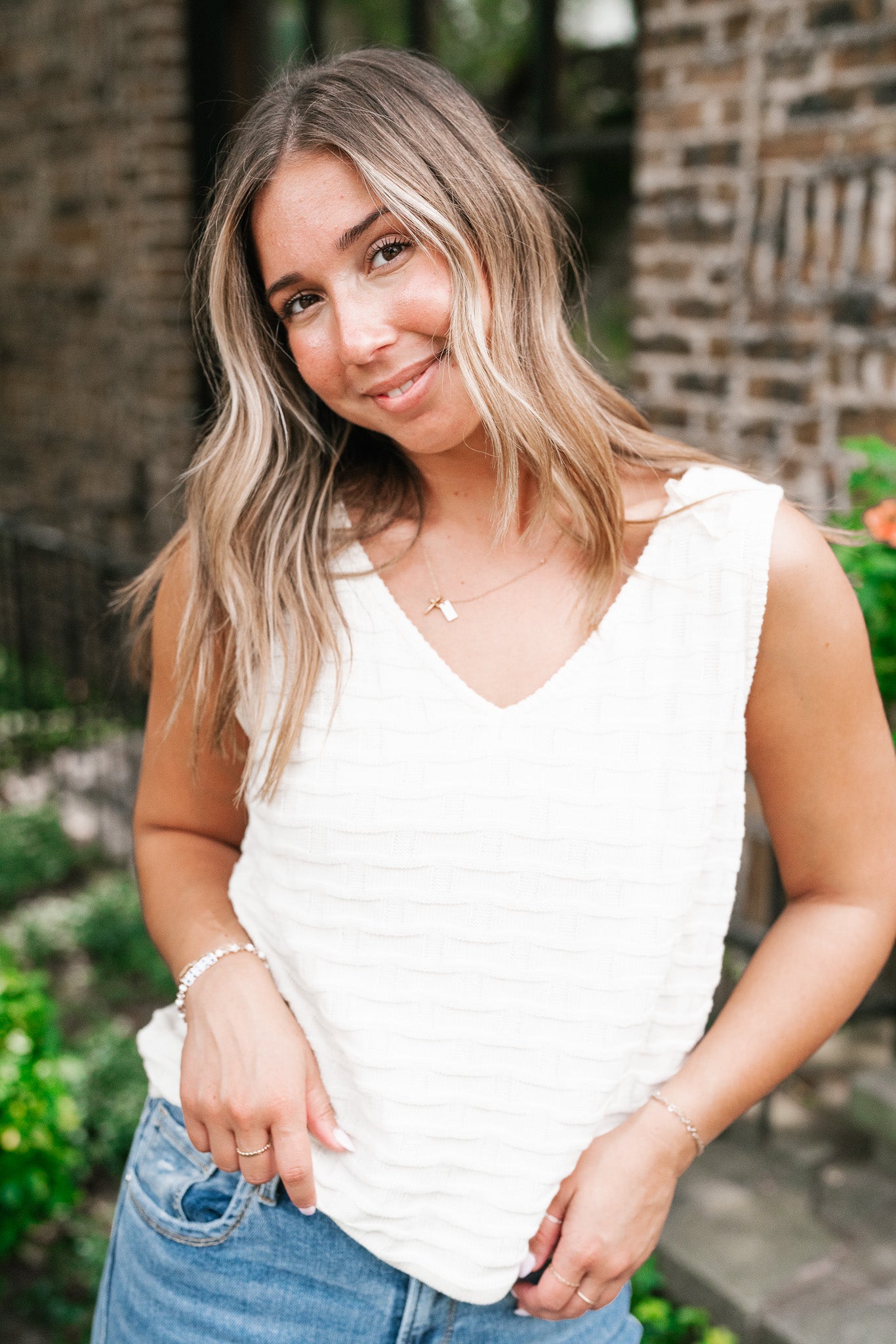 Summertime Cream Textured Sweater Tank