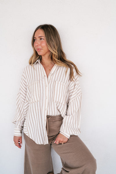 Coastline Oversized Striped Button Up