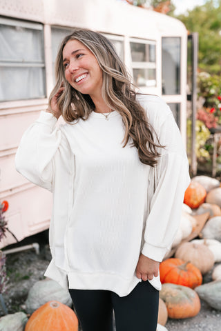 Northern Ribbed Oversized Long Sleeve Top - Off White