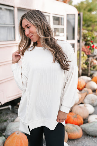 Northern Ribbed Oversized Long Sleeve Top - Off White